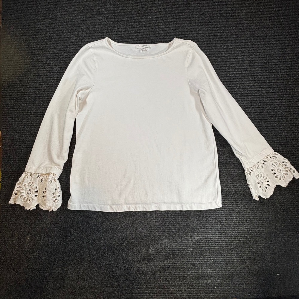 Beachlunchlounge White Cotton Eyelet Lace Bell Sleeve Top Womens Large